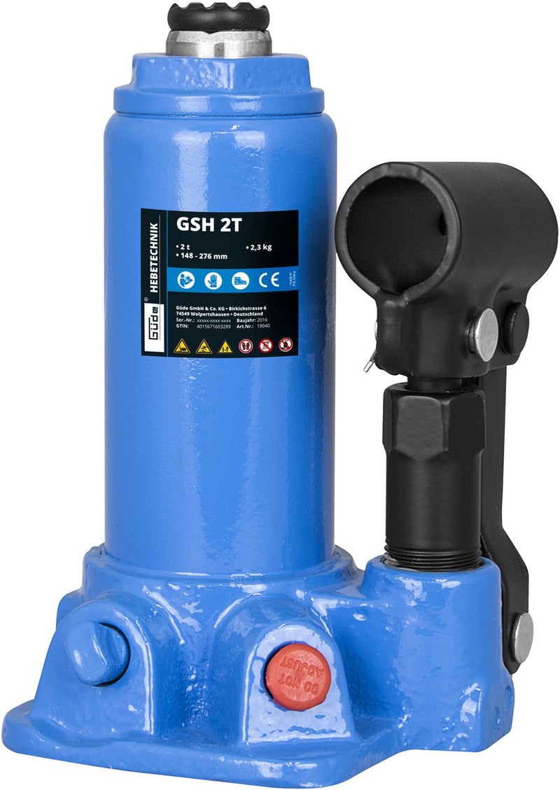 Gato de botella Güde - capacidad de elevación: 2t - gato ø20 mm