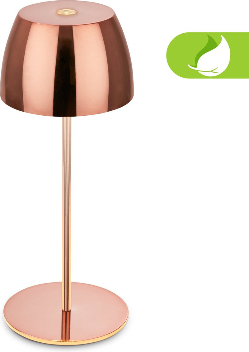 Briloner serina mini - lámpara de mesa LED inalámbrica ip44 - 7503013 - regulable - táctil - a prueba de salpicaduras - inalámbrica - batería y fuente de luz reemplazables - ø8 x 20 cm - cobre