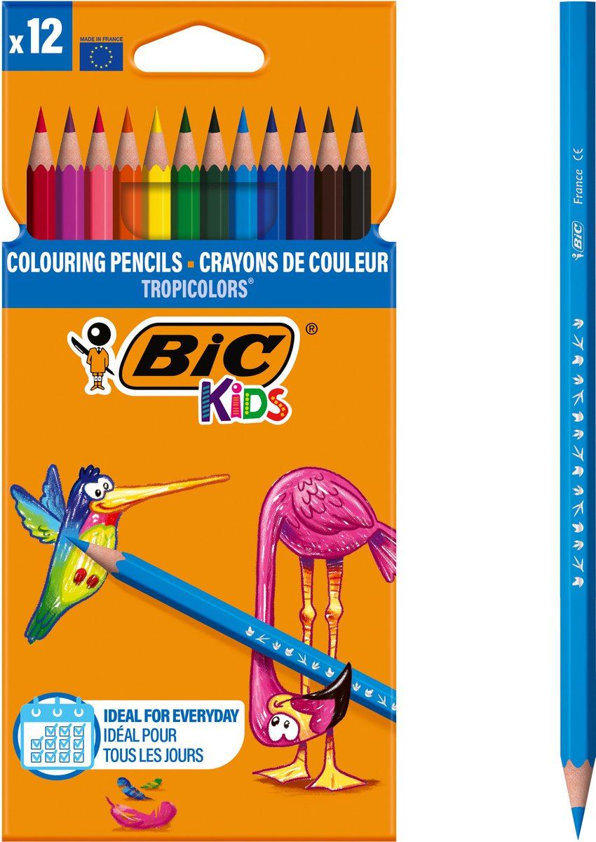 Matite colorate Bic kids tropicolors punta larga (2,9 mm) - vari colori - conf. da 12 pz.