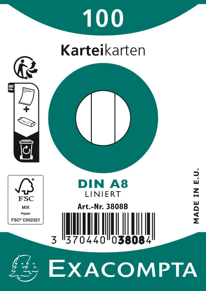 Exacompta 1x pak 100 steekkaarten in folie - bristol gelijnd niet geperforeerd 55x74mm, wit