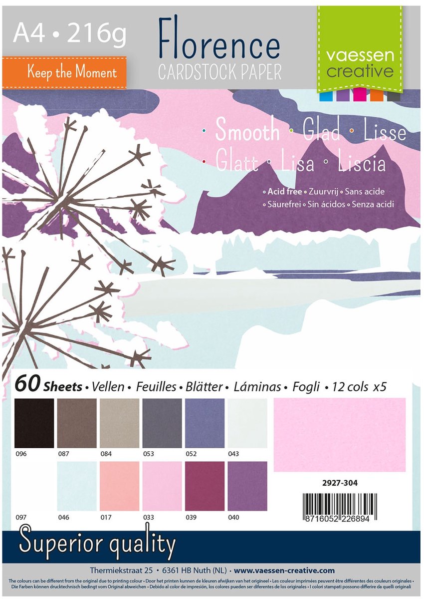 Vaessen creative cardstock - multipack winter - a4 - 60 vellen - glad - 216 g