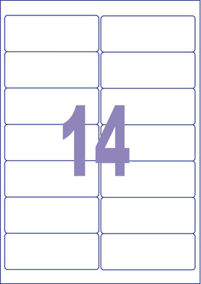 Etiquetas canguro - universal - autoadhesivas - copia láser de inyección de tinta - 99,1x38,1 mm - 25 hojas - 14 pegatinas por hoja - k-9938-25