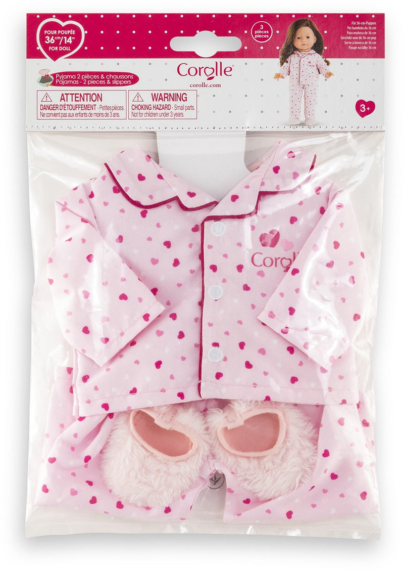 Pigiama e pantofole per bambola Corolle ma - cuori - 36 cm