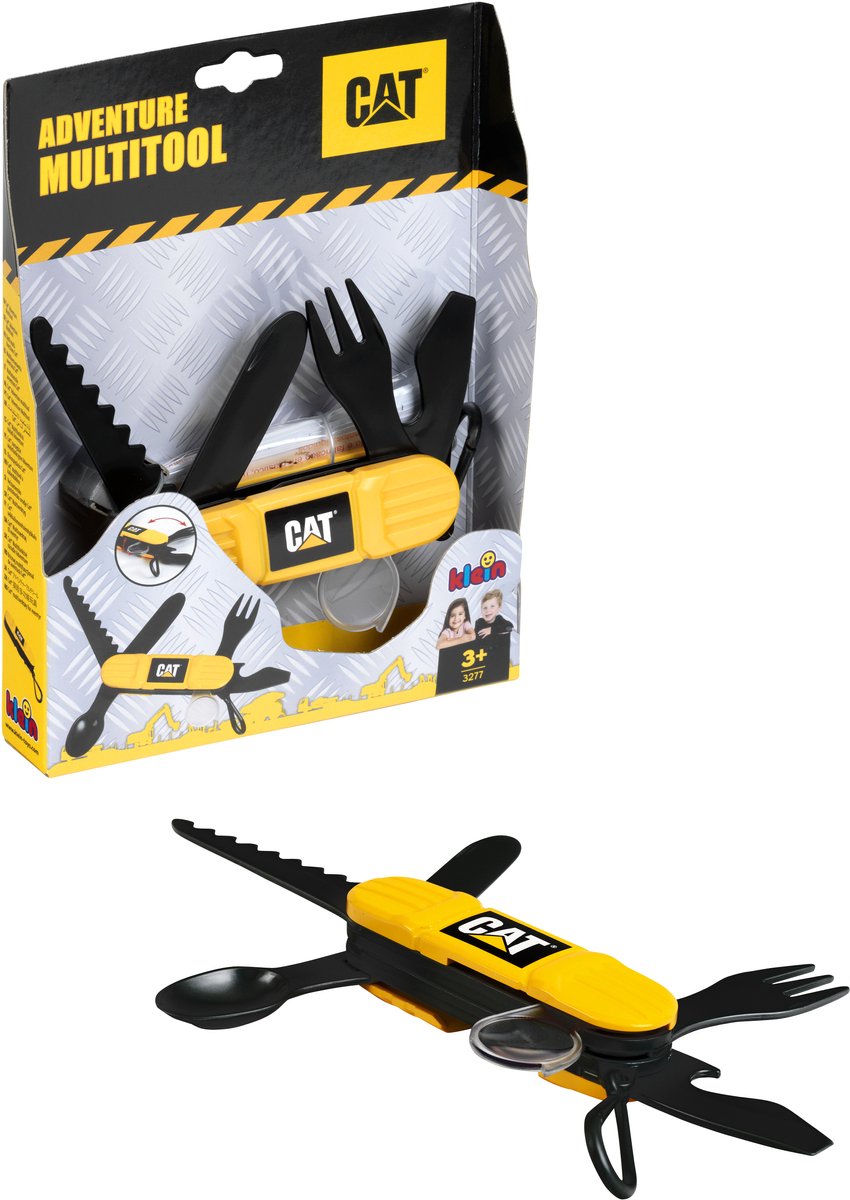 Klein Toys - multiherramienta Caterpillar Adventure - con seis funciones - sierra, cuchillo, tenedor, cuchara, abridor de botellas y lupa