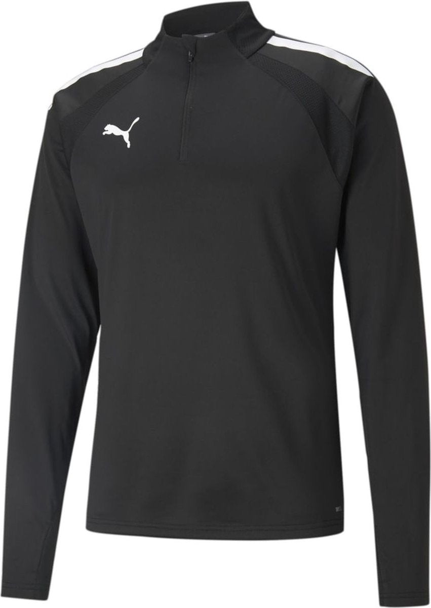 Puma teamliga 1 4 zip top jr unisex sportshirt - black- white