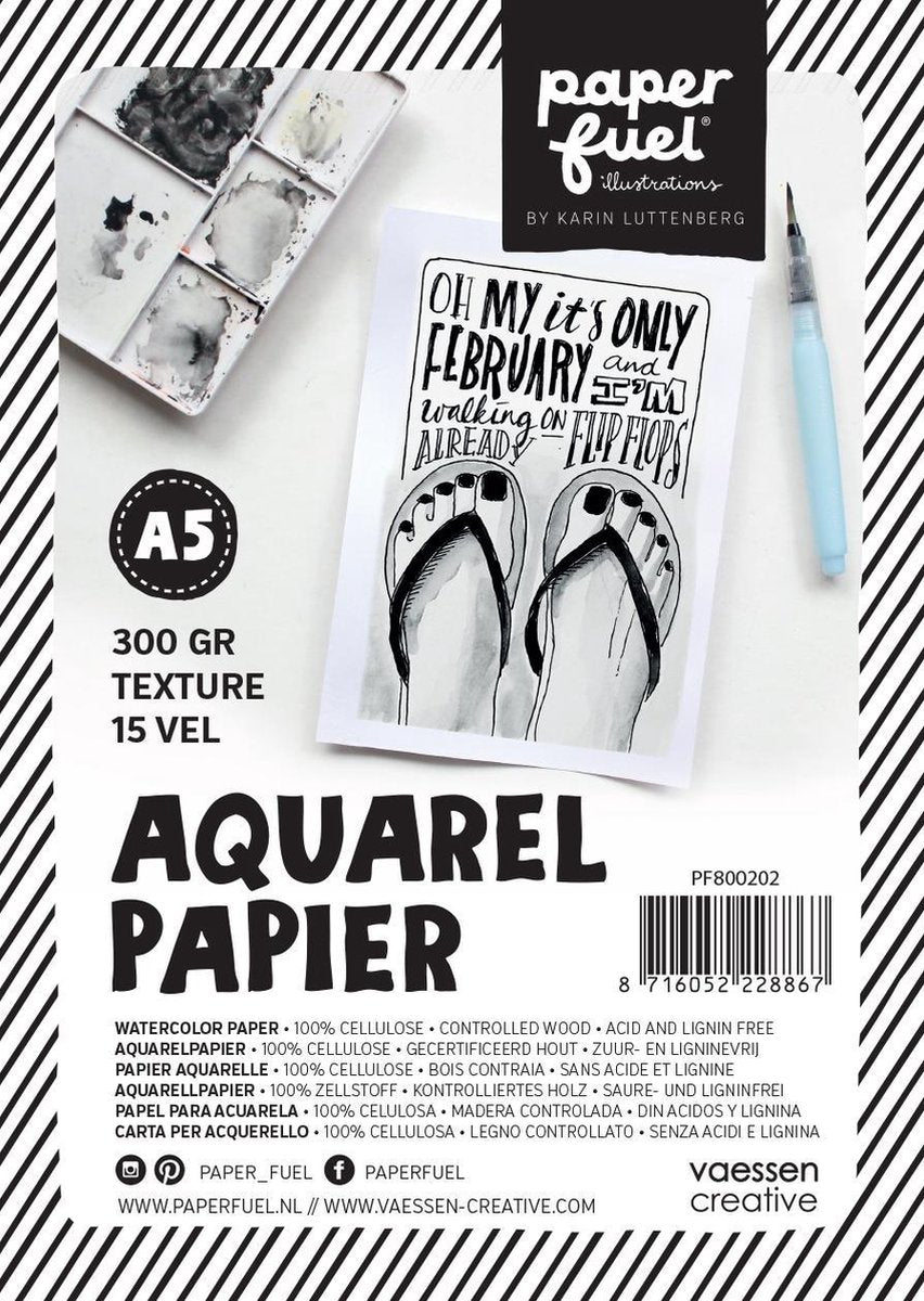 Papel de acuarela Paperfuel - a5 - 300 g m² - 15 hojas - textura - blanco