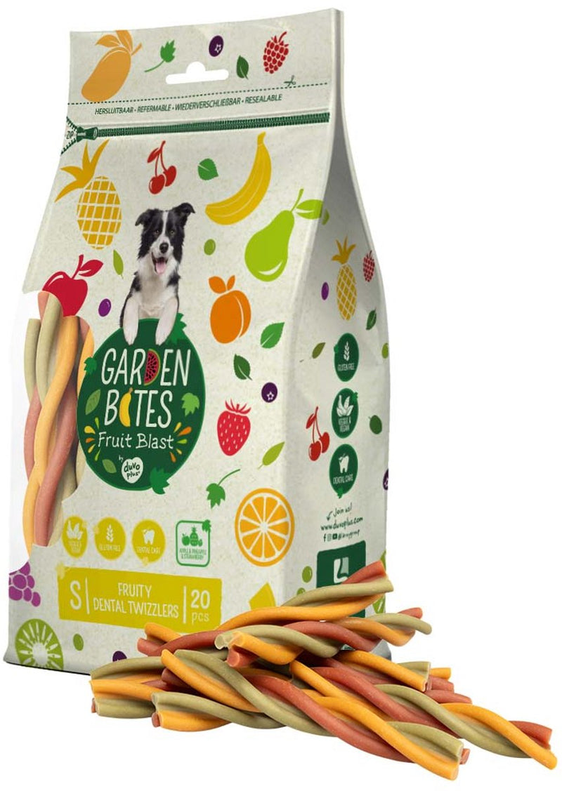 Duvo plus bocconcini da giardino - twizzlers dentali fruttati snack per cani - dolcetti per cani - vegetariani senza glutine - extra large 3 pezzi