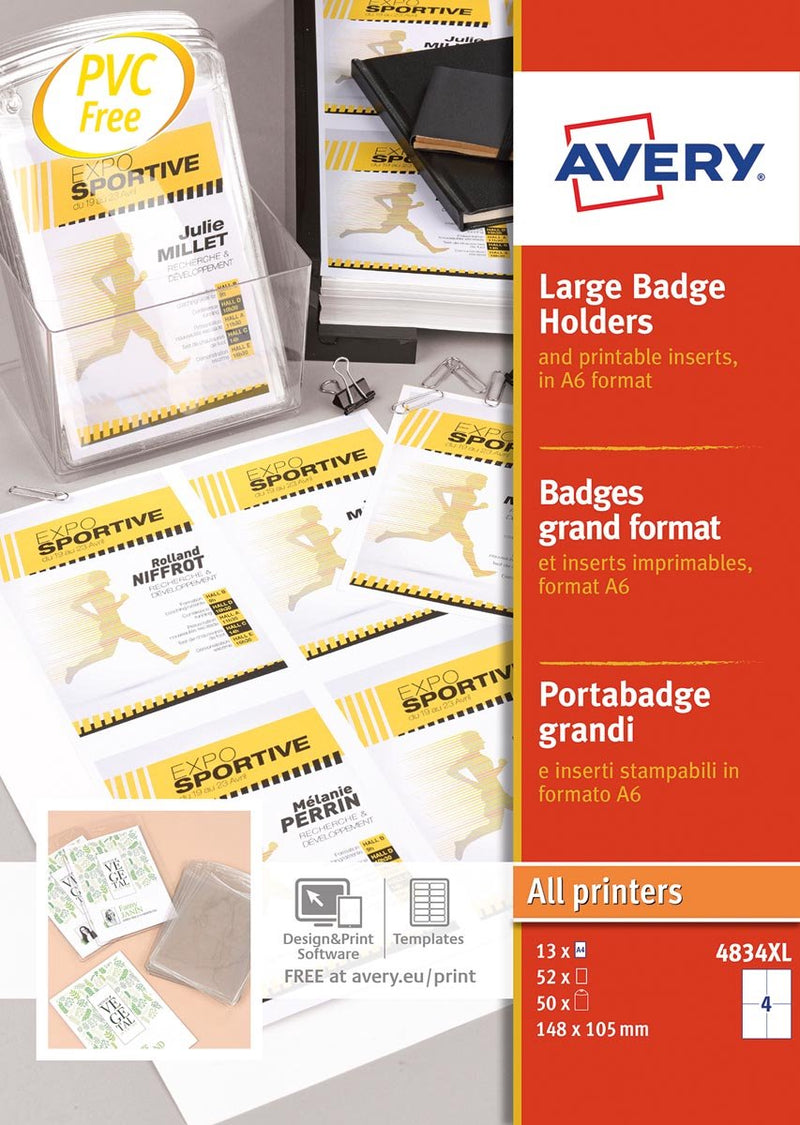 Porta credencial Avery a6 incl. insertar tarjetas 50 piezas av-4834xl