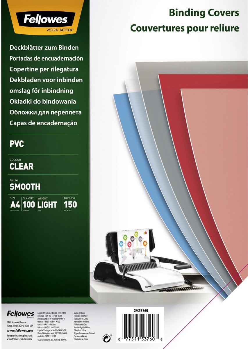 Pack 100 tapa encuadernación transparente 5376001 compañeros pvc a4