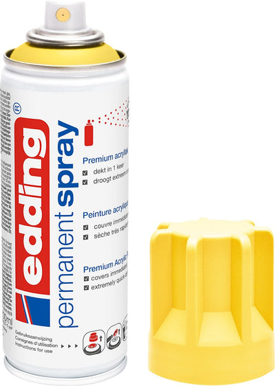 Edding 5200 spray paint in aerosol can - traffic yellow matt - 1 piece - 200 ml paint - instantly opaque - 0.7-1 m2 surface - acrylic paint for painting and decorating glass, metal, wood, ceramics, plastic, canvas - permanent spray, paint spray