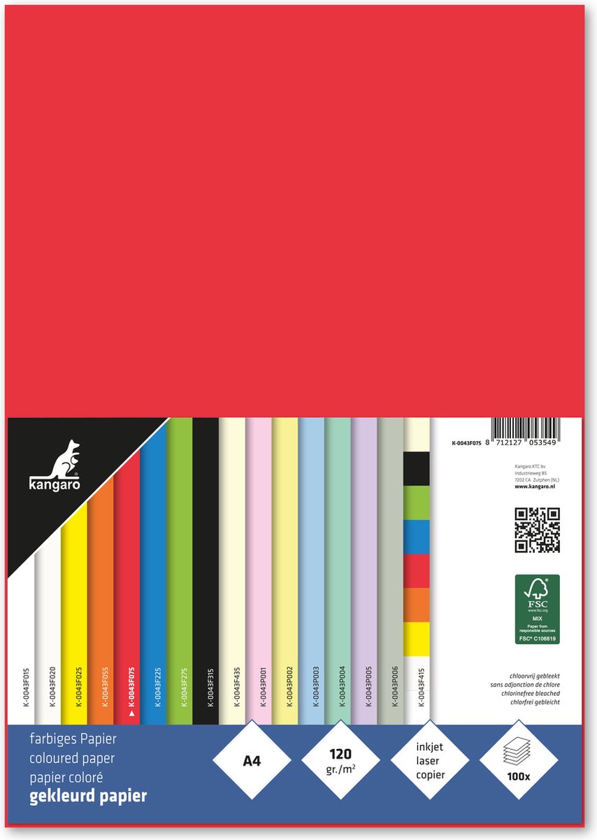 Kangaro papier - a4 - 120 gram fsc - pak 100 vel - rood
