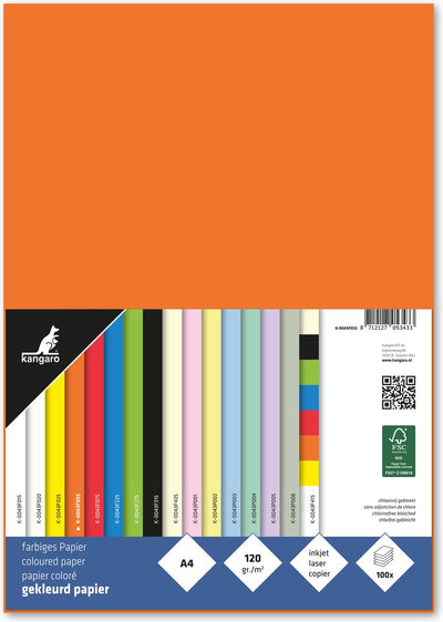 Carta canguro - a4 - 120 grammi fsc - pacco 100 fogli - arancione - k-0043f055