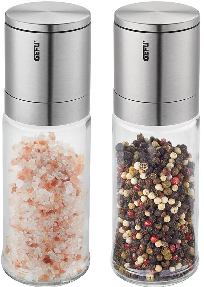 Set macina sale e pepe Gefu Lamola 16,6 cm – 2 pezzi – macina ceramica – bicchiere in acciaio inox