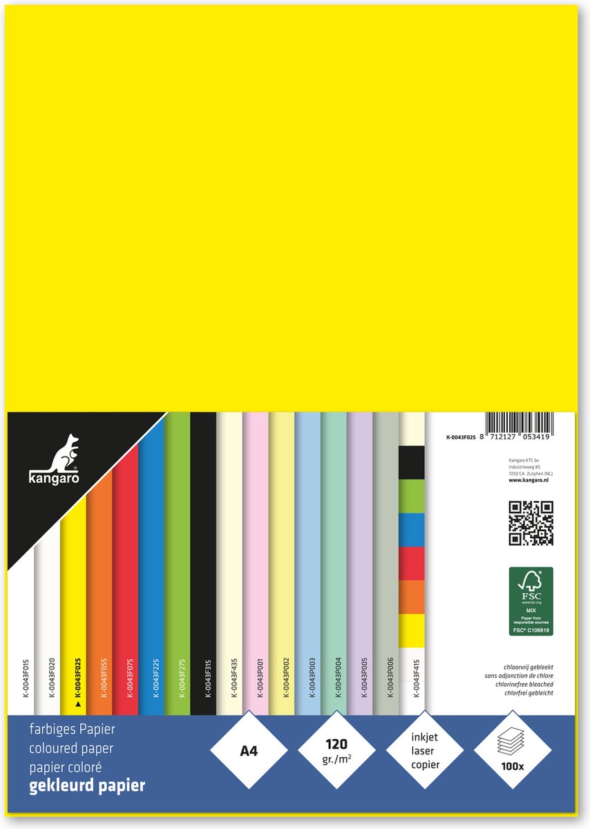 Kangaro papier - a4 - 120 grams fsc - pak 100 vel - geel