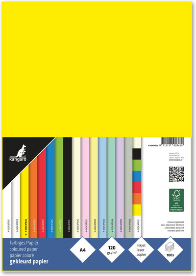 Carta canguro - a4 - 120 grammi fsc - pacco 100 fogli - giallo - k-0043f025