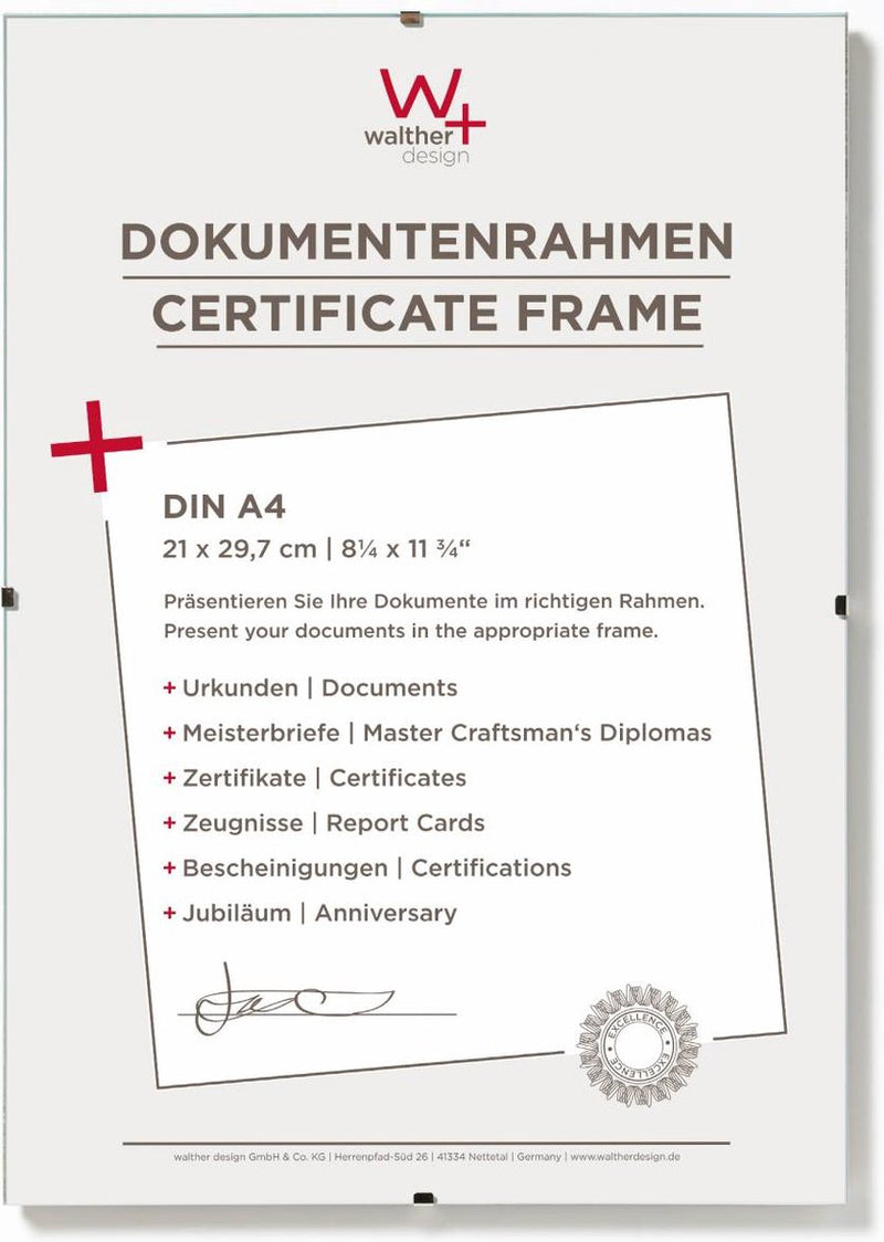 Portafoto Walther senza cornice (cornice a clip) - dimensioni cornice 21x29,7 cm (din A4) - vetro antiriflesso