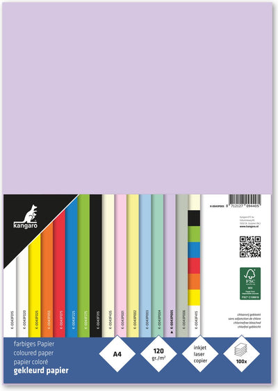Carta canguro - a4 - 120 grammi fsc - pacco 100 fogli - lilla pastello - k-0043p005