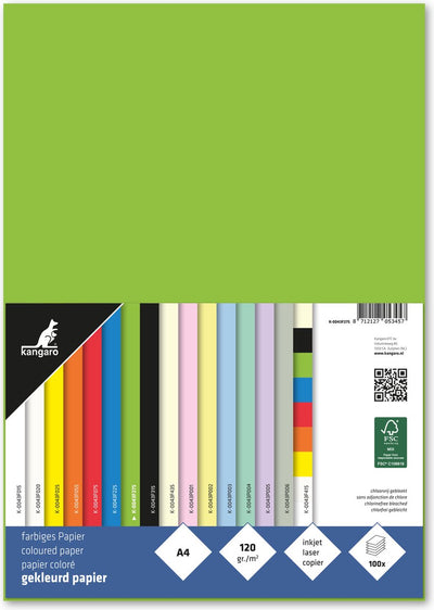 Carta canguro - a4 - 120 grammi fsc - pacco 100 fogli - verde - k-0043f275