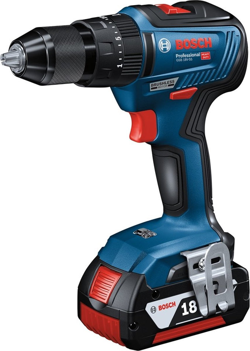 Taladro inalámbrico bosch professional gsb 18v-55 - con 2 baterías de 18v y cargador
