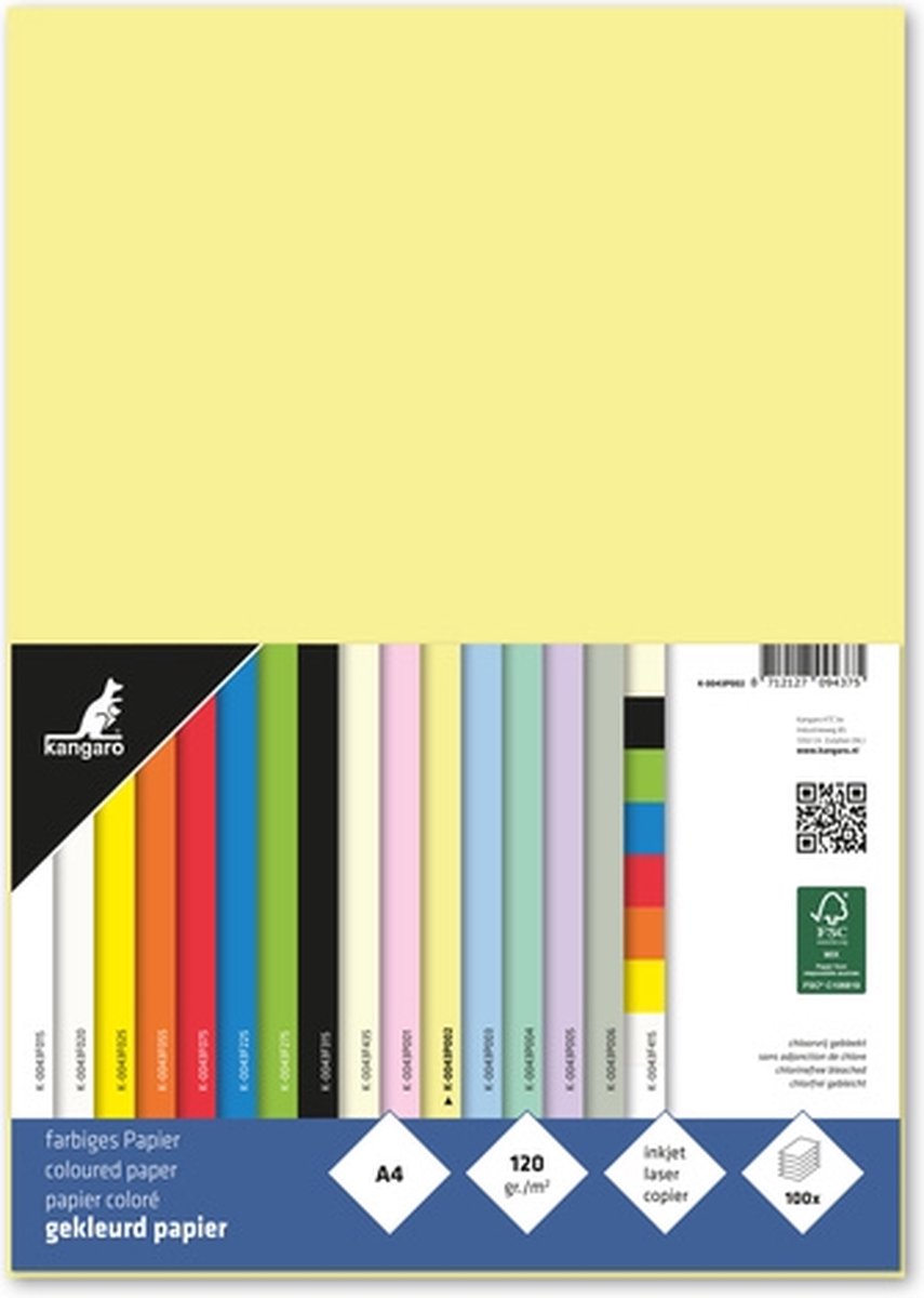 Kangaro papier - a4 - 120 gram fsc - pak 100 vel - pastel geel