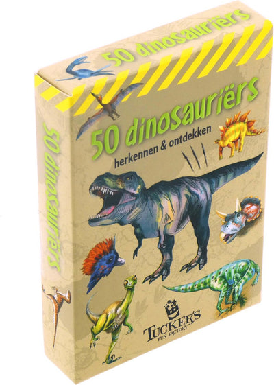 El divertido juego de cartas de fábrica de Tucker: reconoce 50 dinosaurios y descubre
