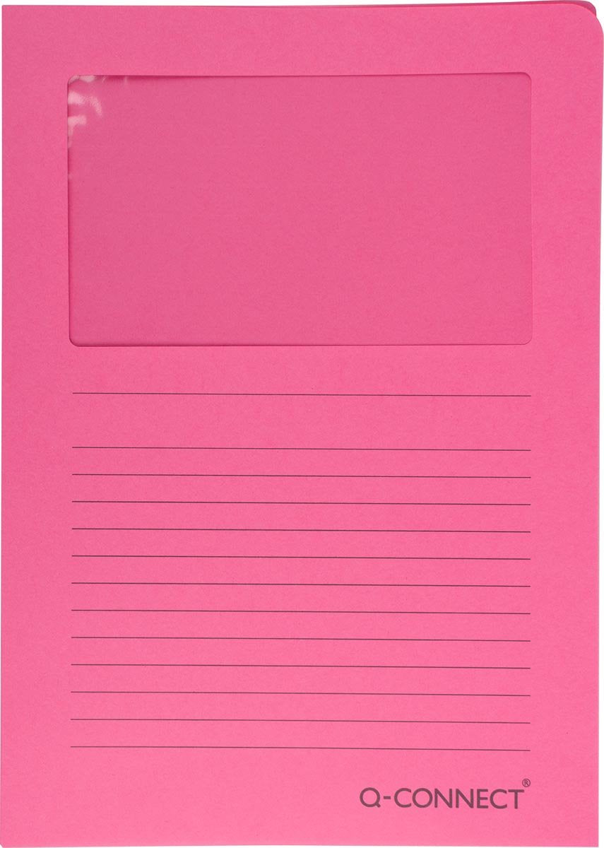 Q-connect l-map met venster | 120 g mâ² | a4 | pak van 100 stuks | roze