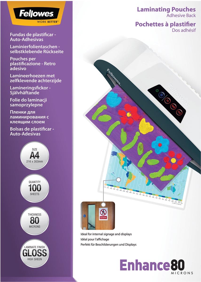Buste di plastificazione Fellowes - A4 - autoadesive - 80 micron - 100 pezzi