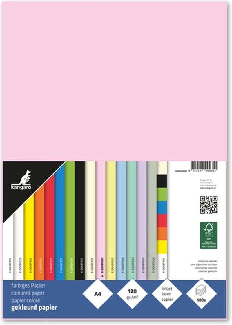 Kangaro papier - a4 - 120 gram fsc - pak 100 vel - pastel roze - k-0043p001