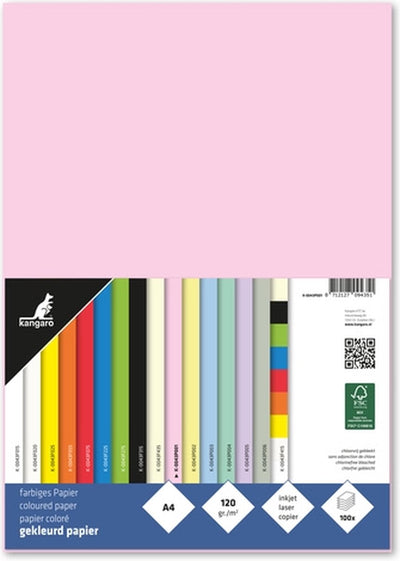 Carta canguro - a4 - 120 grammi fsc - pacco 100 fogli - rosa pastello - k-0043p001