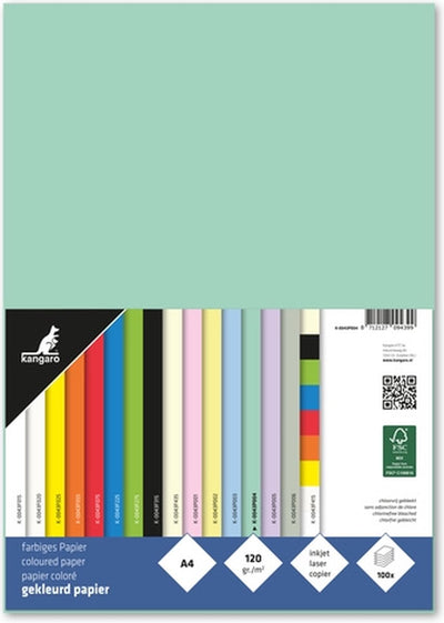 Carta canguro - a4 - 120 grammi fsc - pacco 100 fogli - verde pastello - k-0043p004