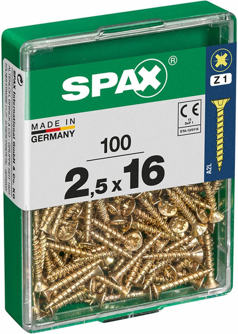 Caja de tornillos Spax, tornillo de madera cabeza plana (2,5 x 16 mm)