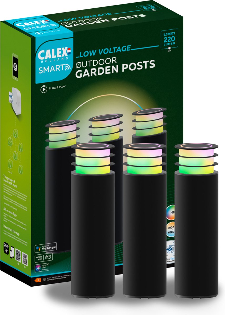 Calex illuminazione intelligente da giardino 24v per esterni - set di 3 faretti intelligenti da terra - lampada da terra con RGB e luce bianca calda - nero
