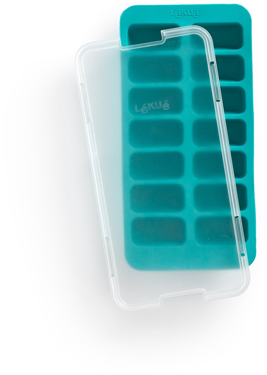 Lékué ijsblokjesvorm met deksel - rechthoek - turquoise