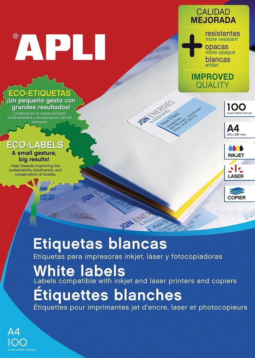 Apli klevende etiketten 01279 105 x 74 mm 100 lakens wit