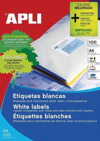 Etichette adesive Apli 01279 105 x 74 mm 100 fogli bianco
