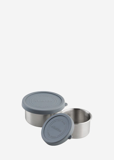 Aya ida aya ida - set de recipientes para refrigerios - lonchera - pastillero - juego de recipientes para comida - recipiente para granola - 100ml + 200ml - gris oscuro