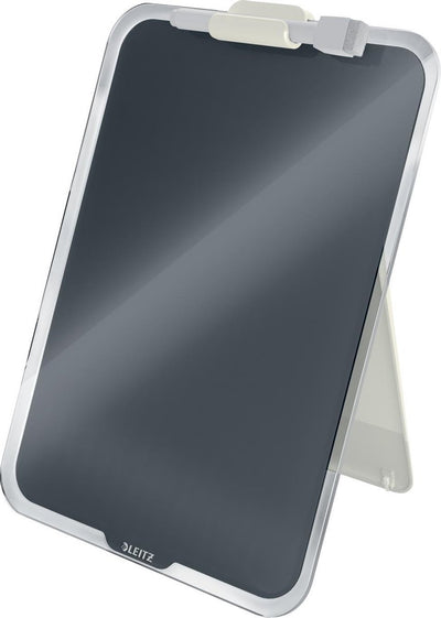 Comoda lavagnetta in vetro scrivibile Leitz per scrivania - portablocco formato A4 - lavagnetta in vetro con portapenne e mini pennarello con gomma - grigio velluto