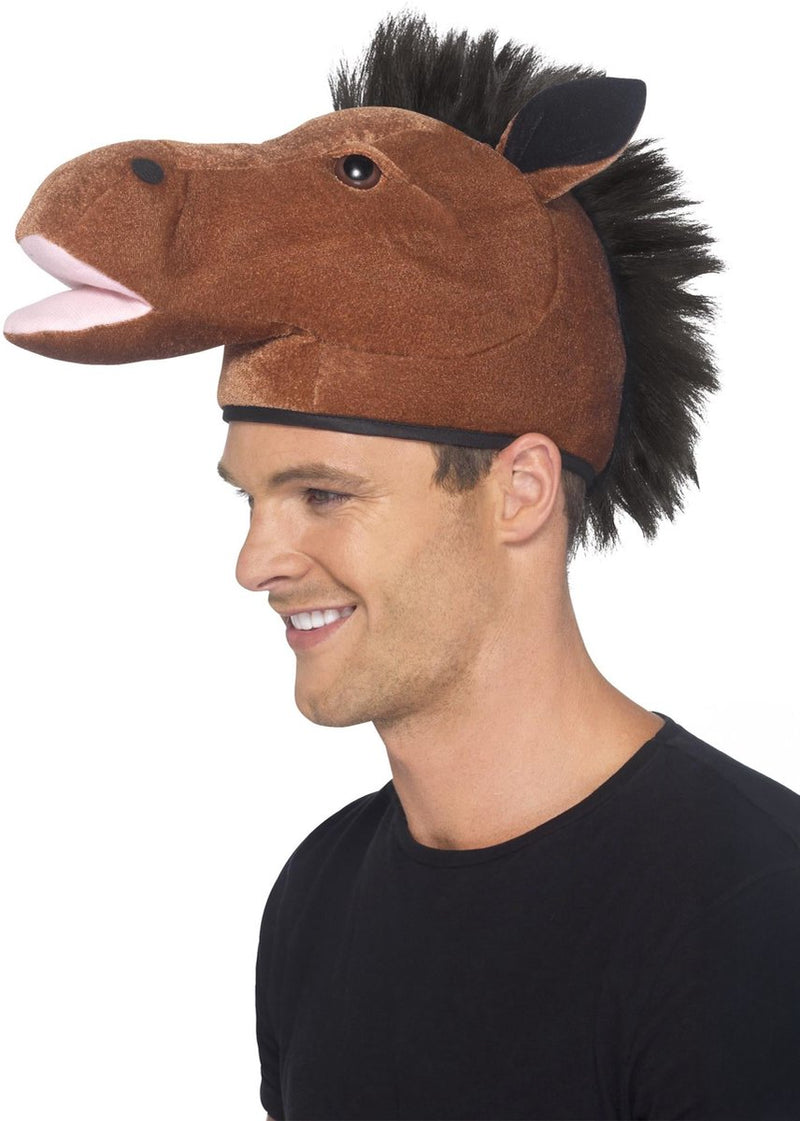 Smiffys disfraz de carnaval disfraz de animal sombrero - cabeza de caballo - marrón - con detalles - cabezas de animales - adultos