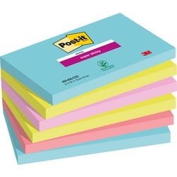 Notes post-it super sticky 127x76mm assorted pack 6 pieces 90 sheets