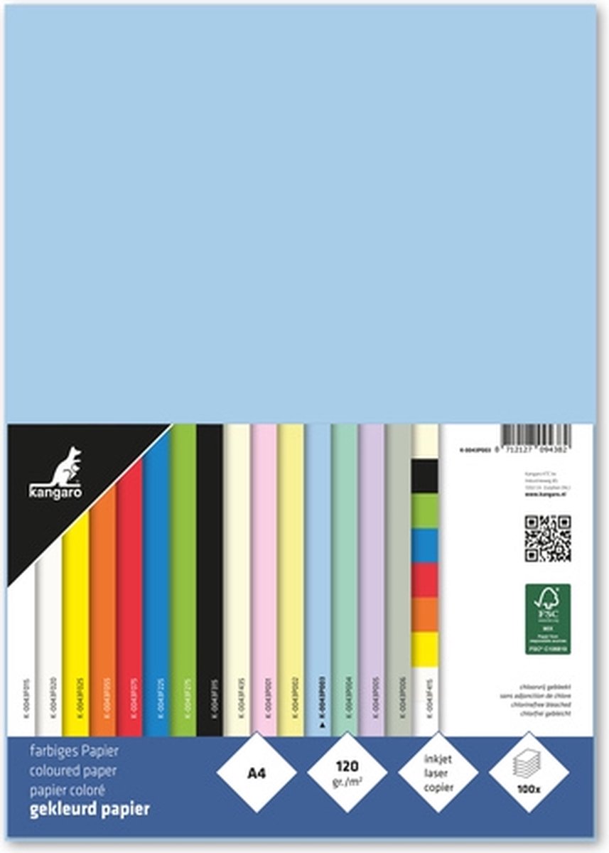 Papel canguro - a4 - 120 gramos fsc - paquete 100 hojas - azul pastel - k-0043p003