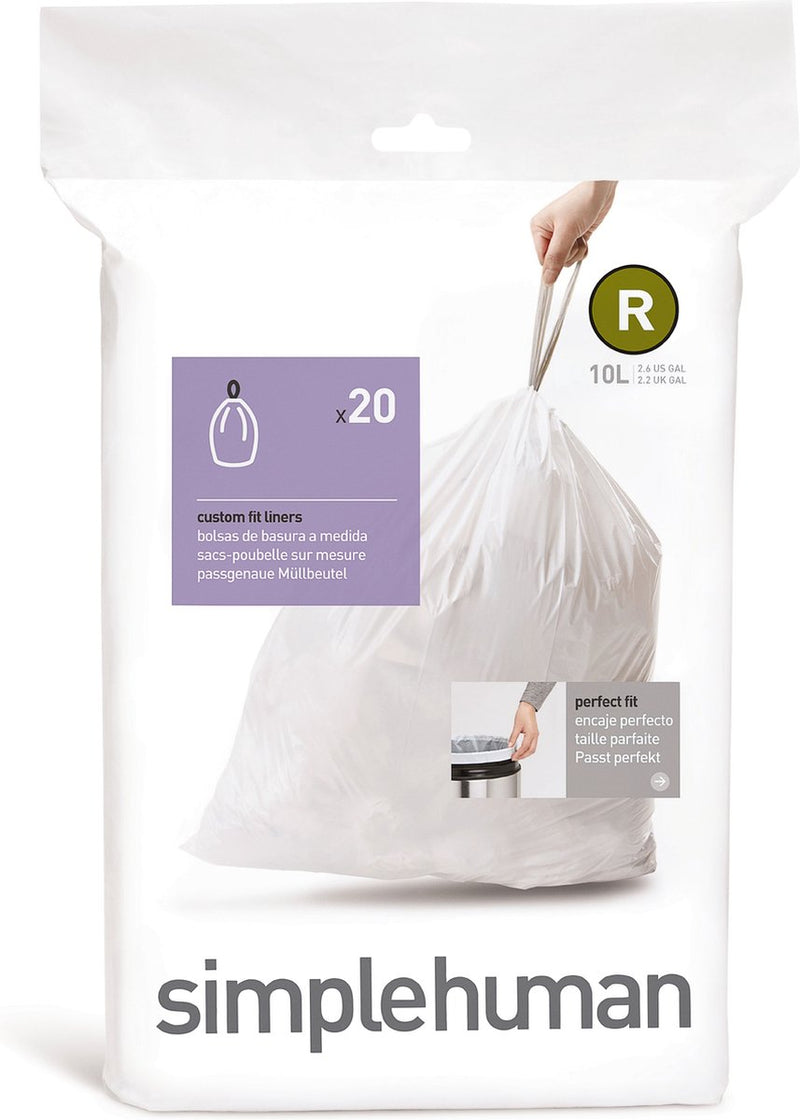 Sacchetti per rifiuti Simplehuman code r - 10 litri - 20 pezzi - con coulisse - bianco
