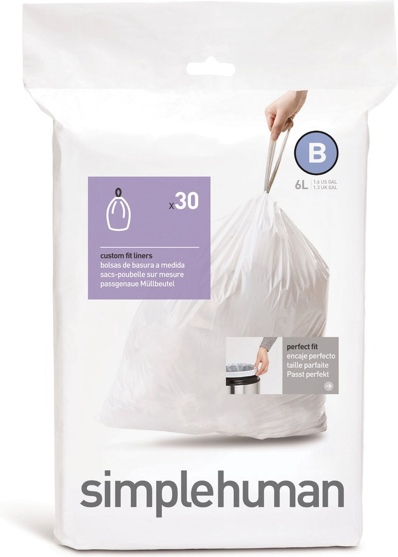 Sacchetti per rifiuti Simplehuman code b - 6 litri - 30 pezzi - con coulisse - bianco