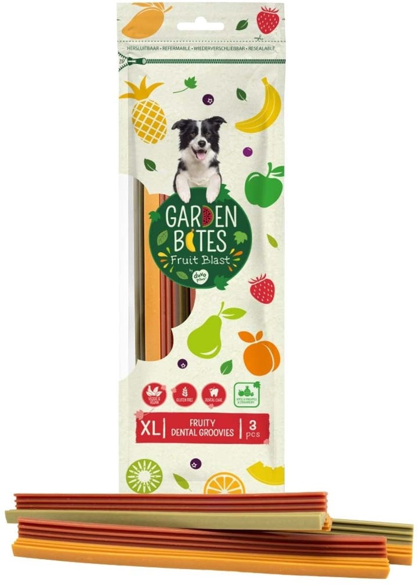 Duvo plus bocconcini da giardino - snack per cani fruttati dental groovies - dolcetti per cani - vegetariani senza glutine - extra large 3 pezzi