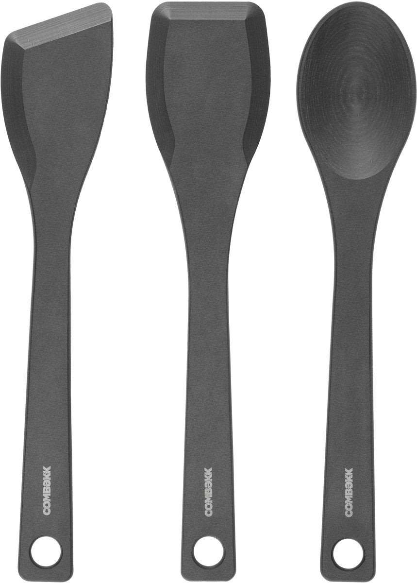 Set stoviglie Combekk – 3 pezzi - nero - legno pressato - utensili da cucina (cucchiaio, spatola, paletta)