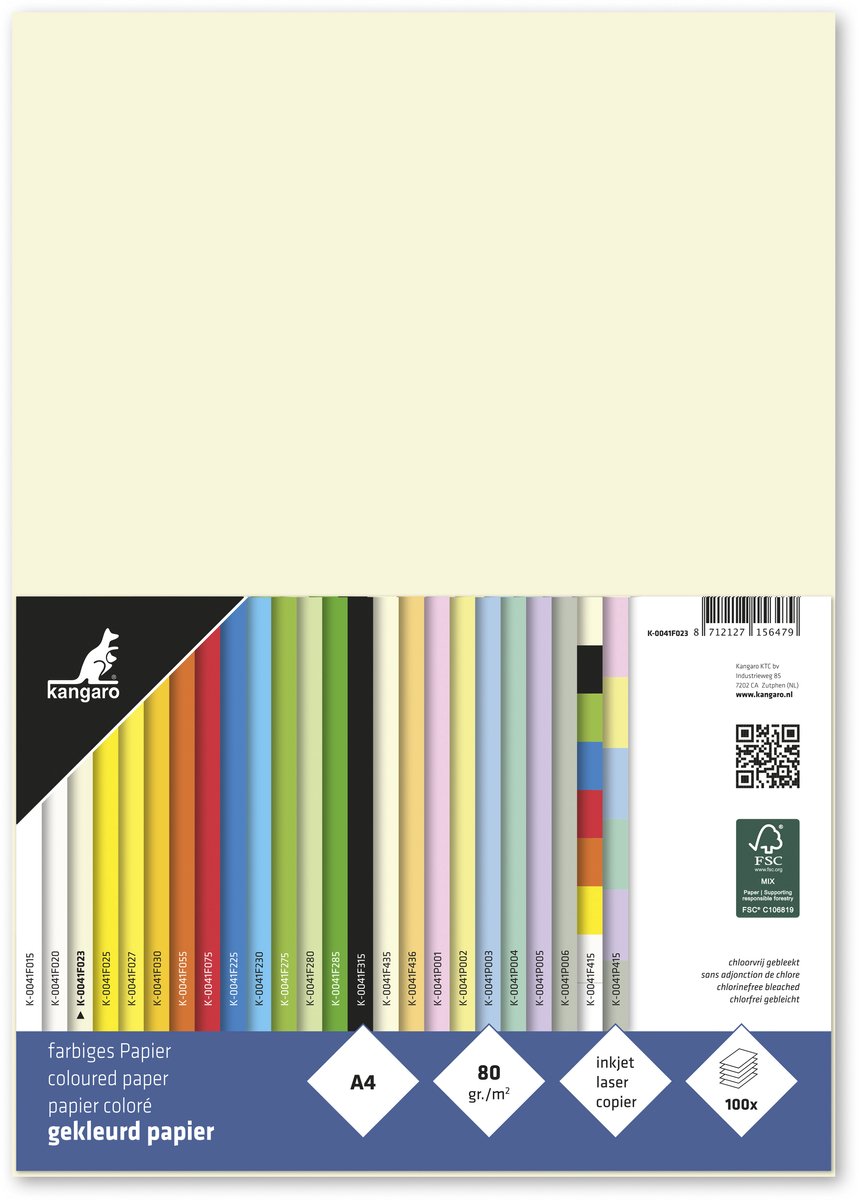 Merkloos sans marque kangaro papier - formaat a4 - 80grams - ivoorwit - pak 100 vel