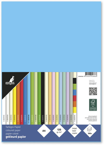 Carta canguro - a4 - 120 grammi - pacco 100 fogli - azzurro - k-0043f230