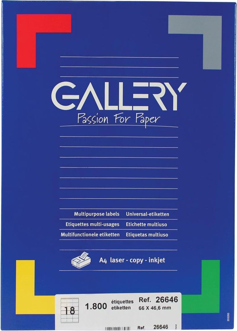 Etichette bianche Gallery ft 66 x 46,6 mm (l x a), angoli arrotondati, scatola da 1.800 etichette