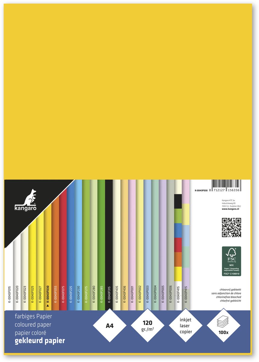 Merkloos sans marque kangaro papier - formaat a4 - 80 grams - goudgeel - pak 100 vel