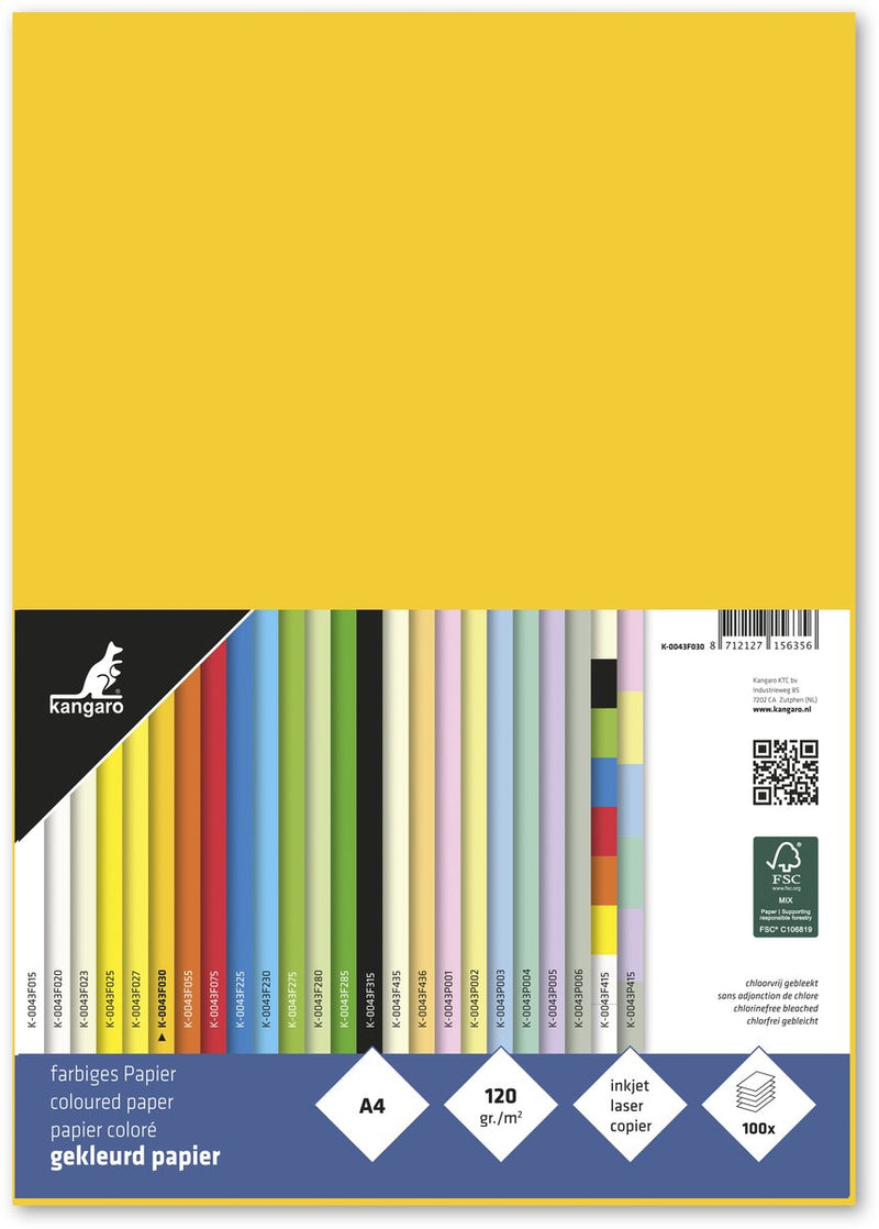 Merkloos sans marque kangaro papier - formaat a4 - 80 grams - goudgeel - pak 100 vel - k-0041f030