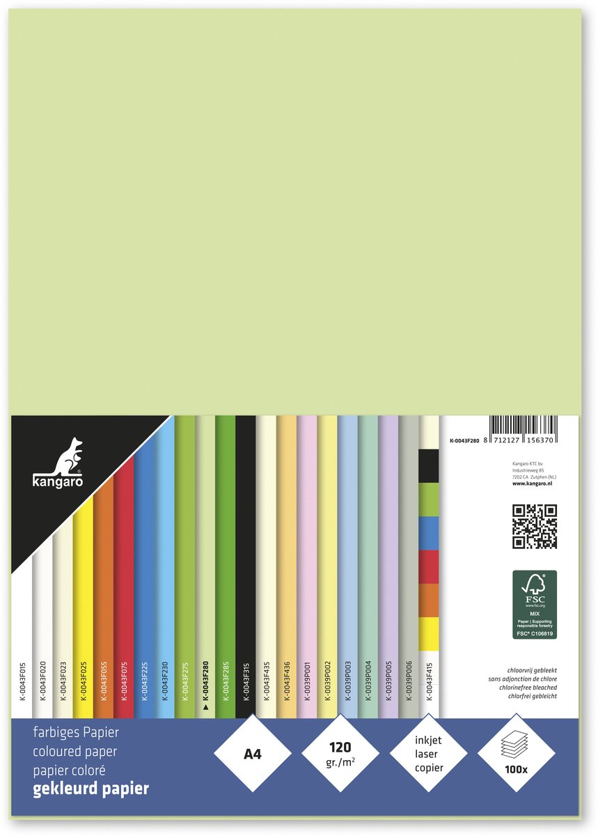Kangaro papier - a4 - 120 grams fsc - pak 100 vel - lichtgroen